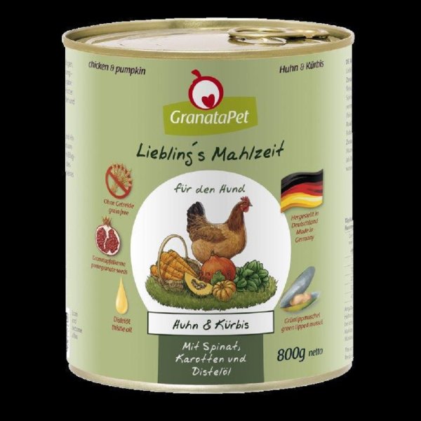 GranataPet │Lieblings Mahlzeit Huhn & Kürbis - 6 x 800 g │ Hundenassfutter