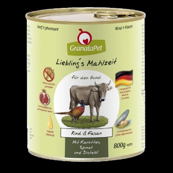 GranataPet │ Lieblings Mahlzeit Rind & Fasan - 6 x 800 g │ Hundenassfutter