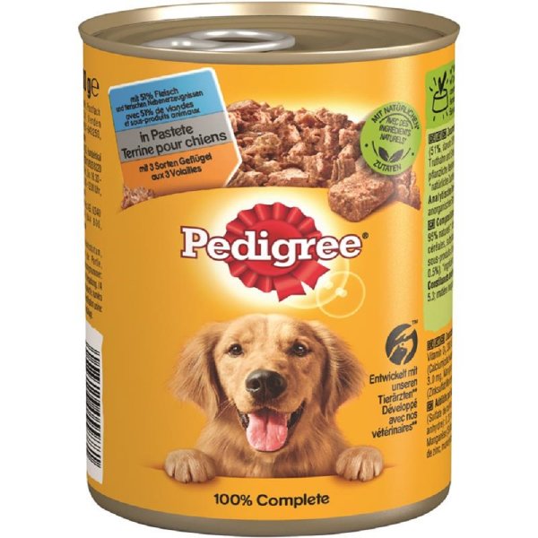 Pedigree | Adult Mit 3 Sorten Geflügel in Pastete -12 x 400 g │ Hundenassfutter