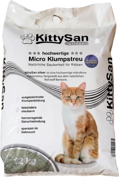 KittySan │Silver - Lavendel Duft -12kg │ Katzenstreu Family Micro Klumpstreu