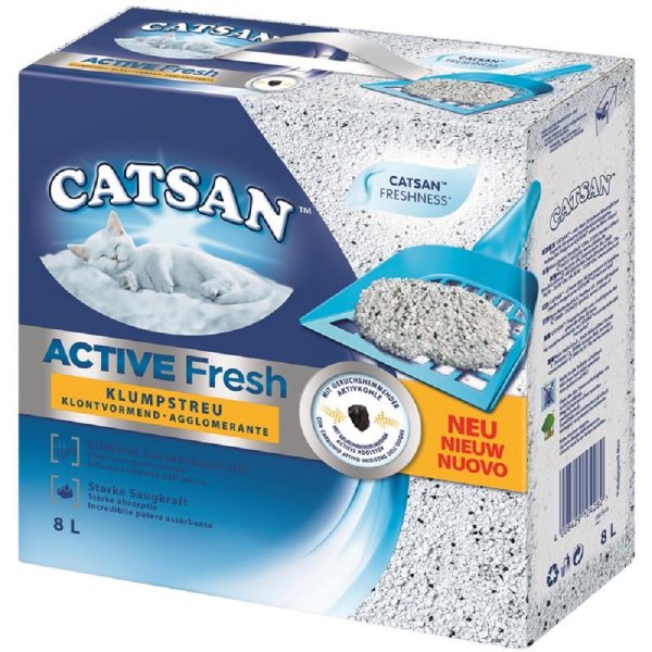 CATSAN │Active Fresh - 1 x 8 Liter │ Katzenstreu aus Naturton mit Aktivkohle