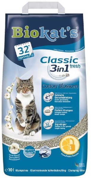 Biokats │Classic fresh 3in1 mit Cotton Blossom-Duft - 1 x 10 L │ Katzenstreu