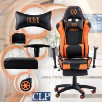 CLP Bürostuhl Turbo I Höhenverstellbarer Schreibtischstuhl Mit Fußablage, Farbe:schwarz/orange, Material:Kunstleder
