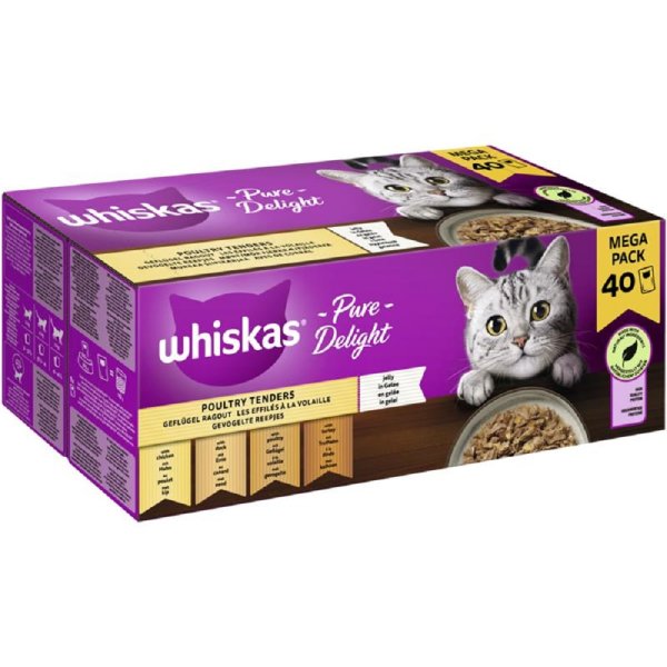 Whiskas │Portionsbeutel Pure Delight Multipack Mega Pack 1+ Geflügel Ragout in Gelee - 40 x 85g │ Katzennassfutter