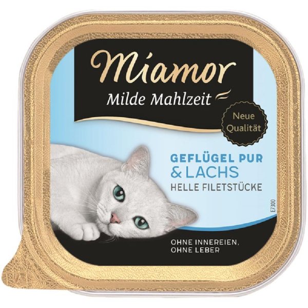 Miamor | Milde Mahlzeit Geflügel Pur & Lachs -16 x 100 g │ Katzennassfutter