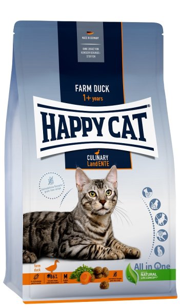 Happy Cat │ Culinary Adult Land Ente - ausgewachsene Katzen und Kater - 1,3 kg │ Trockenfutter