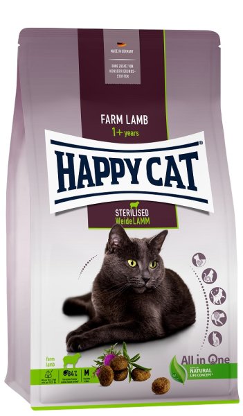Happy Cat │ Sterilised Adult Weide Lamm - sterilisierte Katzen und Kater - 300 g │ Trockenfutter