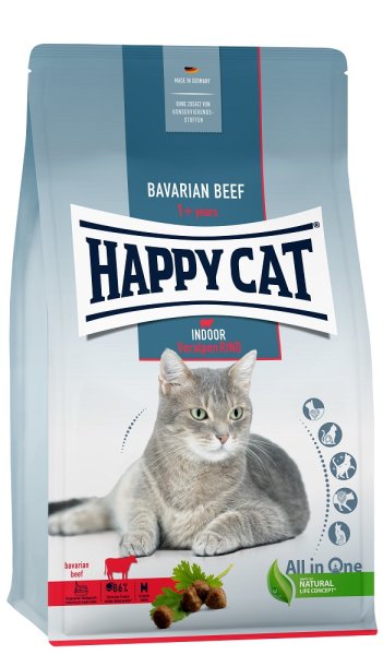 Happy Cat │ Indoor Adult Voralpen Rind - ausgewachsene Katzen und Kater - 1,3 kg │ Trockenfutter