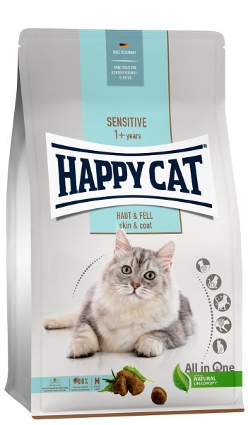Happy Cat │ Sensitive Haut & Fell - Huhn für hautsensible Katzen und Kater - 300 g │ Trockenfutter