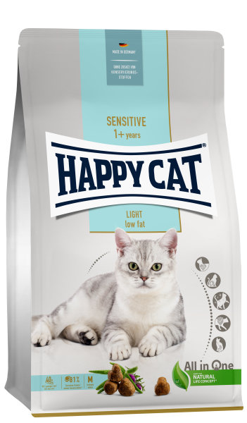 Happy Cat │ Sensitive Adult Light - Trockenfutter mit Geflügel für übergewichtige Katzen - 300 g │ Katzentrockenfutter