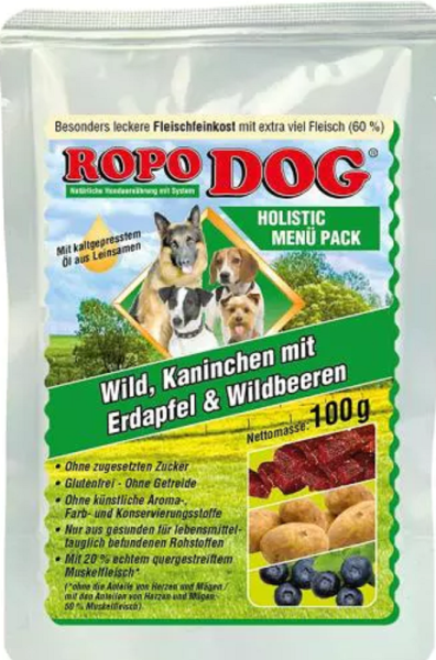 RopoDog│Wild, Kaninchen mitErdapfel & Wildbeeren - 6 x 300g │ Nassfutter
