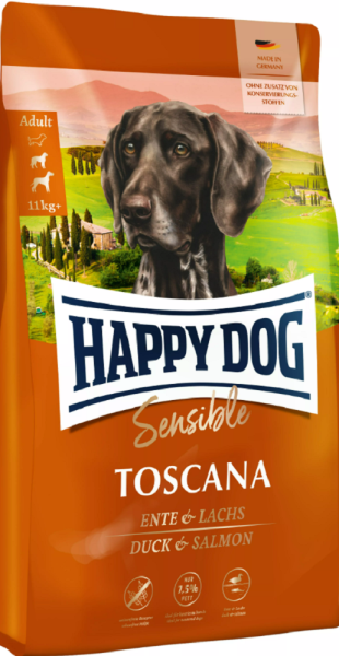 HAPPY DOG ¦ Sensible Toscana -Seefisch und leckerer Ente mediterrane Art - 12,5kg │ Trockenfutter