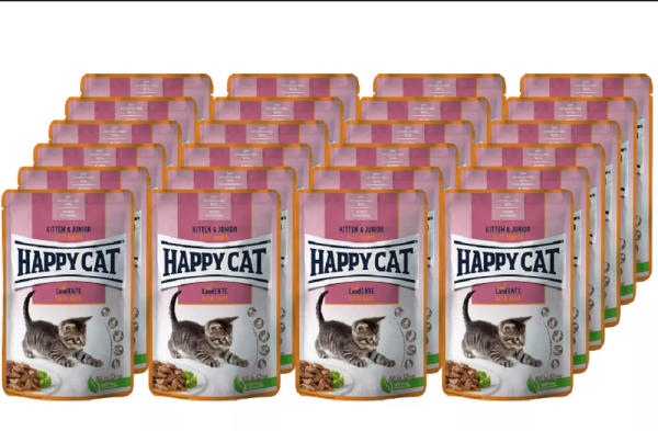 Happy Cat ¦ Meat in Sauce - Kitten & Junior Land-Ente - 24 x 85g │ Nassfutter