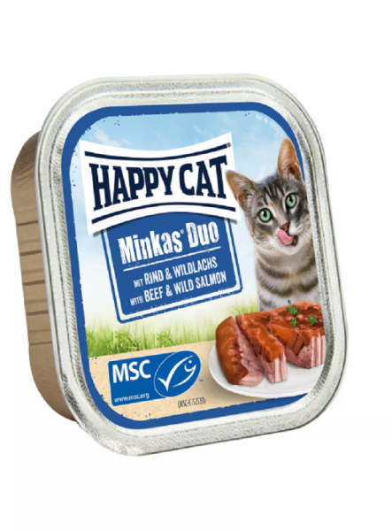 Happy Cat ¦ Minkas Duo Rind & Wildlachs - 12 x100g │ Nassfutter
