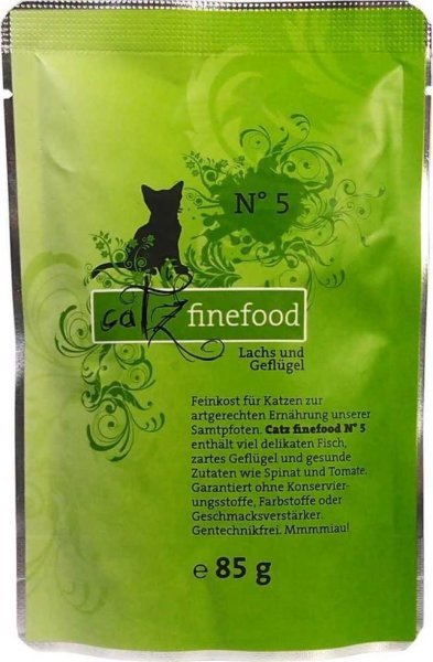 catz finefood ¦ N° 5 - Lachs & Geflügel - 16 x 85g ¦ nasses Katzenfutter im Pouchbeutel