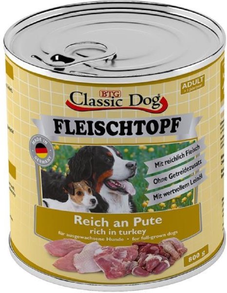 Classic Dog│Fleischtopf Pur Reich an Pute - 6 x 800g │Hundefutter
