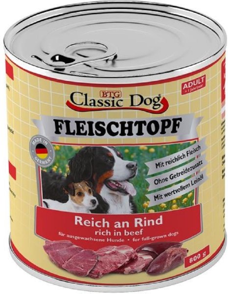 Classic Dog │Fleischtopf Pur Reich an Rind - 6 x 800g │Hundefutter