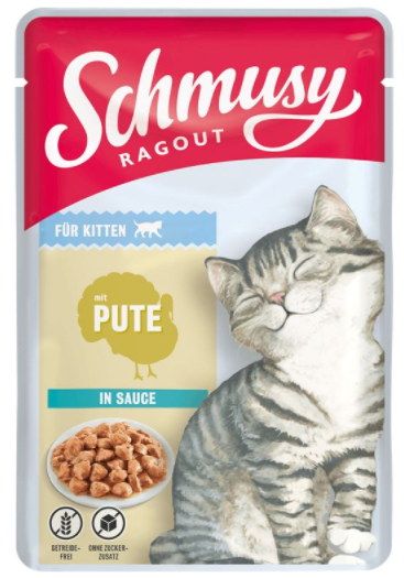 Schmusy &brvbar; Ragout Kitten -  mit Pute in Sauce - 22 x 100g &brvbar; nasses Katzenfutter in Dosen