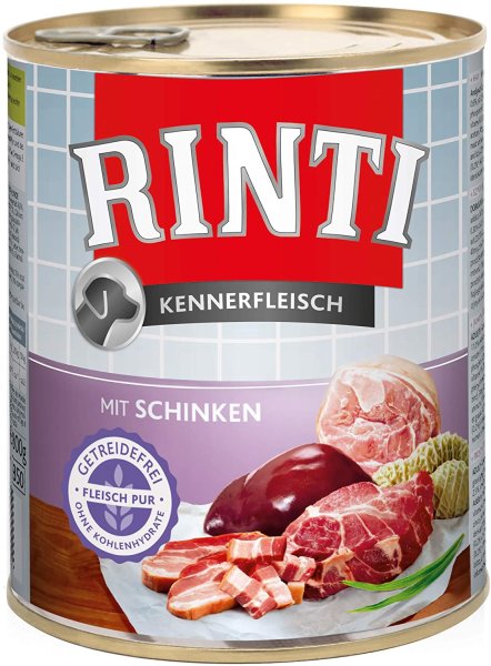 RINTI - Kennerfleisch ¦ Schinken-12 x 800 g¦nasses Hundefutter in Dosen
