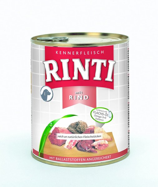 RINTI - Kennerfleisch ¦ Rind -12 x 800g ¦ nasses Hundefutter in Dosen