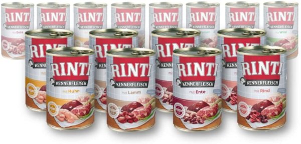 RINTI - Kennerfleisch Adult &brvbar; Mixpaket - 12 x 400g &brvbar; verschiedene Sorten &brvbar; nasses Hunderfutter in Dosen