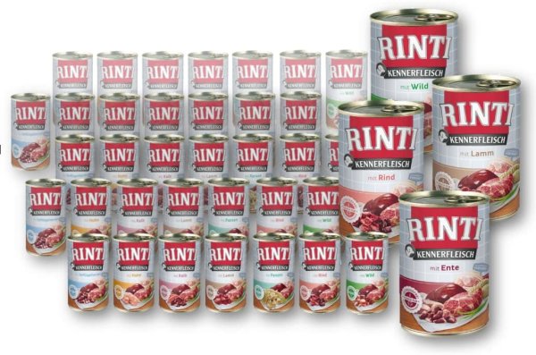 RINTI - Kennerfleisch &brvbar; Mixpaket - 24 x 400g &brvbar; verschiedene Sorten &brvbar; nasses Hundefutter in Dosen