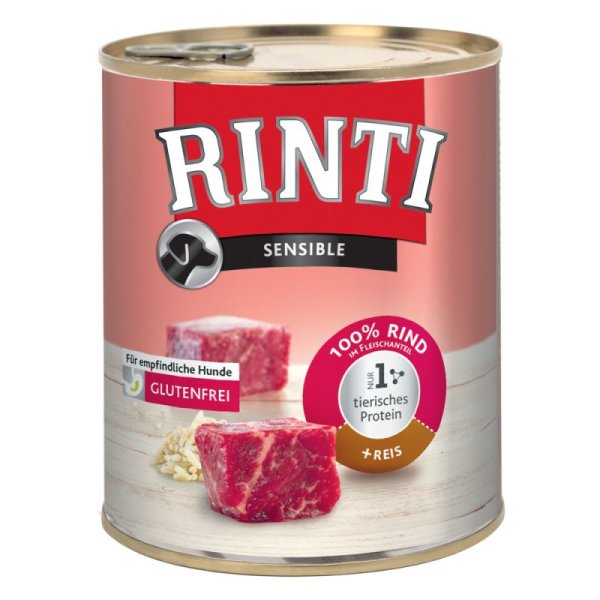 RINTI - Sensible ¦ Rind & Reis - 12 x 800g ¦ nasses Hundefutter in Dosen