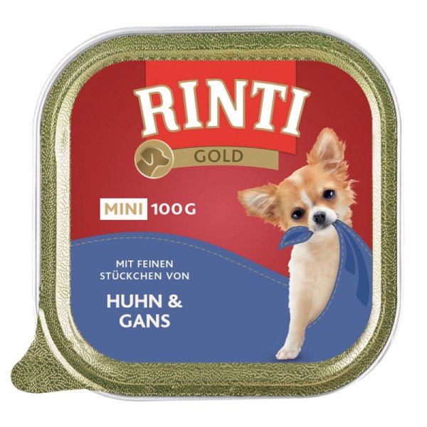 RINTI - Gold Mini  ¦ Huhn & Gans- 16 x100g ¦ nasses Hundefutter in Schälchen