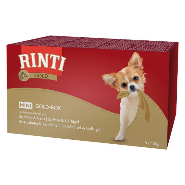 RINTI - Gold ¦ Mini - Goldbox - 4 x 8 x100g | verschiedene Sorten ¦ nasses Hundefutter in Schälchen