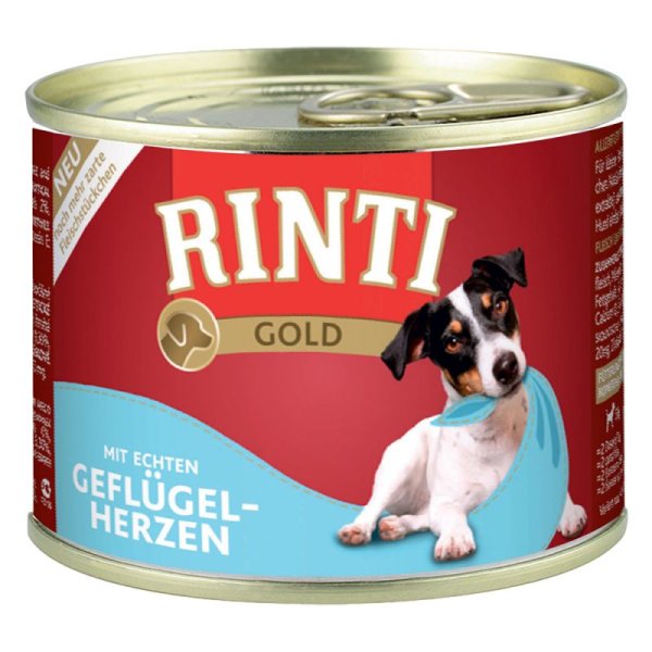 RINTI - Gold &brvbar; Gefl&uuml;gelherzen -12 x 185g &brvbar; nasses Hundefutter in Dosen