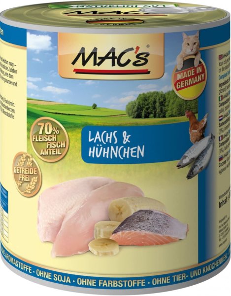 MACs Cat ¦ Lachs & Hühnchen - 6 x 800g ¦ nasses Katzenfutter in Dosen