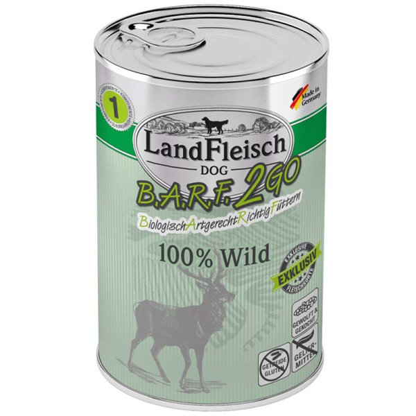 LandFleisch | Wolf Wild - 12 x 400 g&brvbar; nasses Hundefutter in Dosen