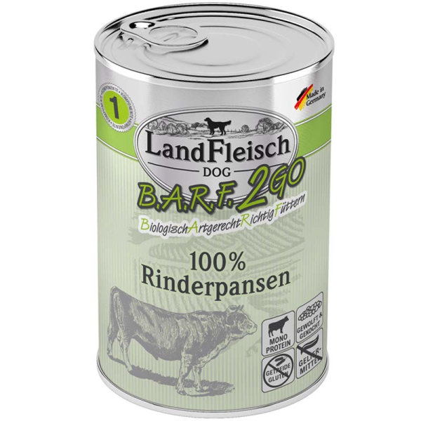 LandFleisch | Wolf- reiner gr&uuml;ner Rinderpansen-12 x 400 g&brvbar; nasses Hundefutter inn Dosen