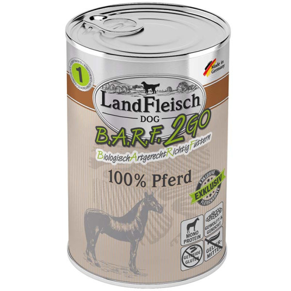 LandFleisch | Wolf - Pferd - 12 x 400 g&brvbar; nasses Hundefutter in Dosen