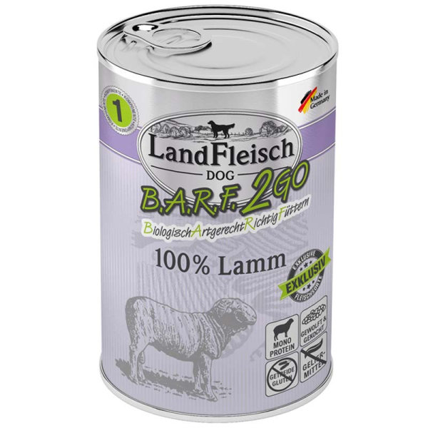 LandFleisch | Wolf- Lamm | 12 x 400 g¦nasses Hundefutter in Dosen