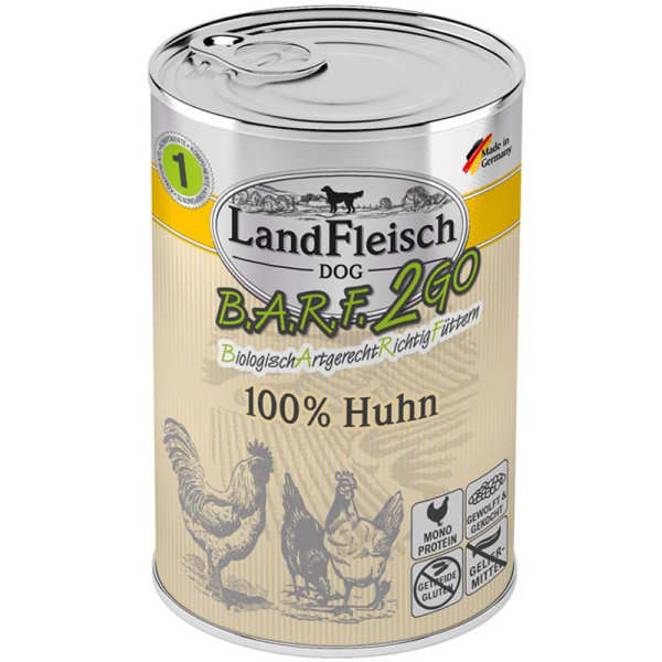 LandFleisch | Wolf Huhn | 12 x 400g ¦ nasses Hundefutter in Dosen