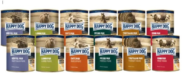 HAPPY DOG ¦ Mixpaket - verschiedene Sorten - 24 x 800g  ¦ nasses Hundefutter in Dosen