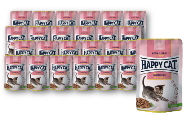 Happy Cat ¦ Kitten - Land Geflügel - 24 x 85g ¦ nasses Futter für Kätzchen im Pouchbeutel