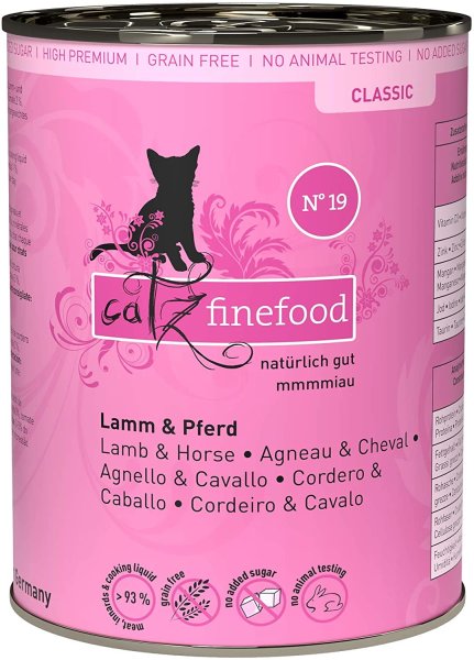 catz finefood ¦ N° 19 - Lamm & Pferd verfeinert mit Zucchini & Tomate - 6 x 400g ¦ nasses Katzenfutter in Dosen