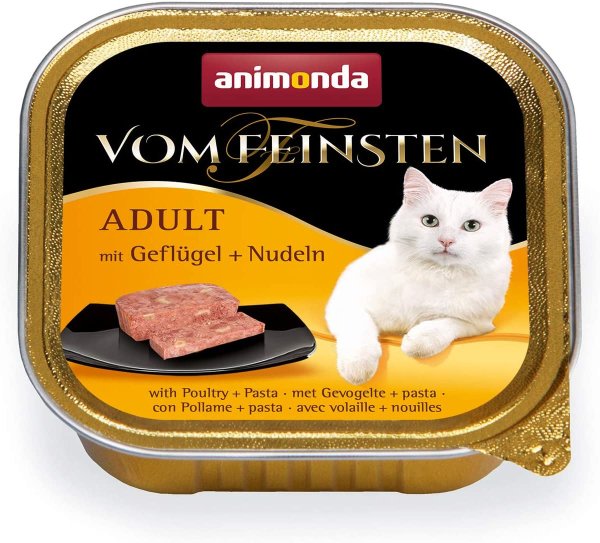 animonda ¦ vom Feinsten Adult -  Geflügel + Nudeln - 32 x 100 g¦ nasses Katzenfutter in Schälchen