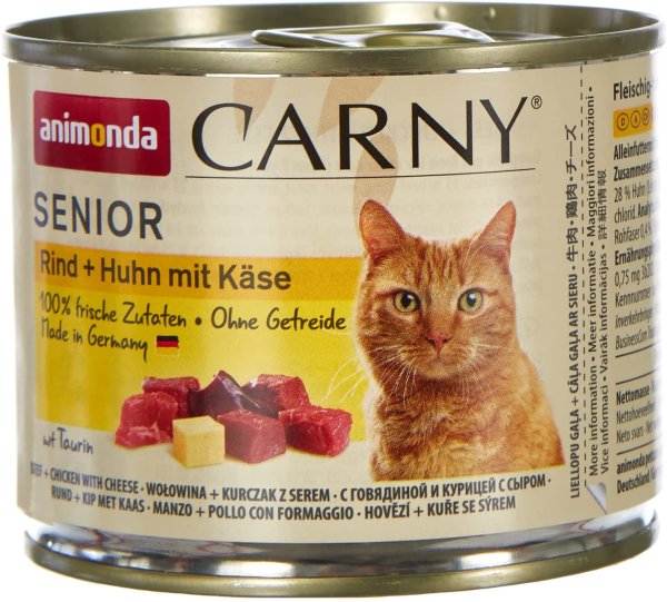 animonda ¦ CARNY Senior - Rind & Huhn mit Käse -  6 x 200 g ¦ nasses Katzenfutter in Dosen