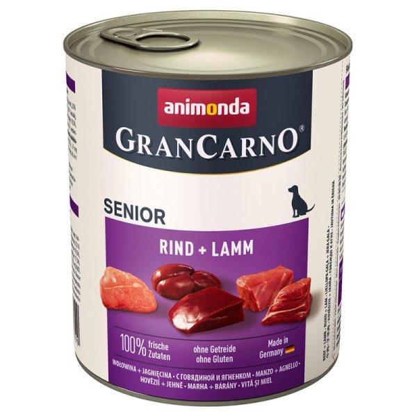 animonda ¦ GranCarno - Senior -  Rind + Lamm -  6 x 800g ¦ nasses Hundefutter in Dosen