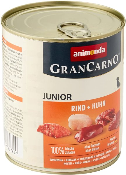 animonda ¦ GranCarno -  Junior - Rind + Huhn -  6 x 800g ¦ nasses Hundefutter in Dosen