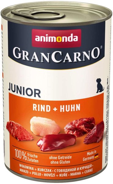 animonda ¦ GranCarno Junior -  Rind + Huhn - 6 x 400 g¦ nasses Hundefutter in Dosen