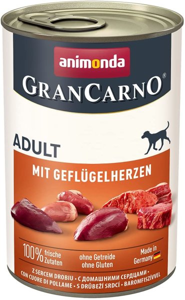 animonda ¦ GranCarno Adult -  Geflügelherzen - 6 x 400 g¦ nasses Hundefutter in Dosen