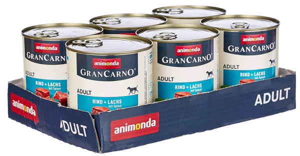 animonda &brvbar; Gran Carno Adult - Rind + Lachs mit Spinat - 6 x 800g &brvbar; nasses Hundefutter in Dosen