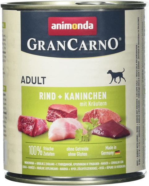 animonda ¦ Gran Carno Adult ¦ Rind + Kaninchen mit Kräutern -  6 x 800 g¦ nasses Hundfutter in Dosen