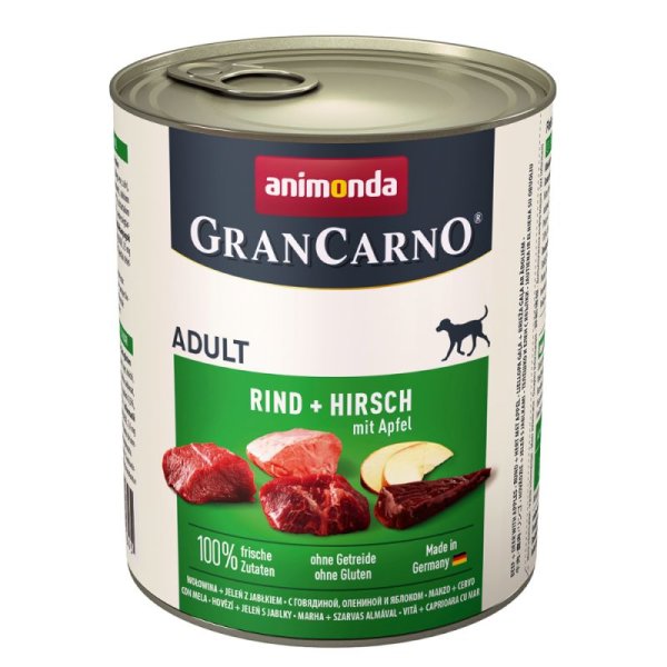 animonda ¦ Gran Carno Adult -  Rind + Hirsch mit Apfel -  6 x 800 g¦ nasses Hundefutter in Dosen