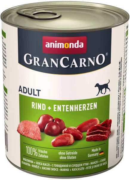 animonda ¦ Gran Carno Adult - Rind + Entenherzen -  6 x 800 g¦ nases Hundefutter in  Dosen