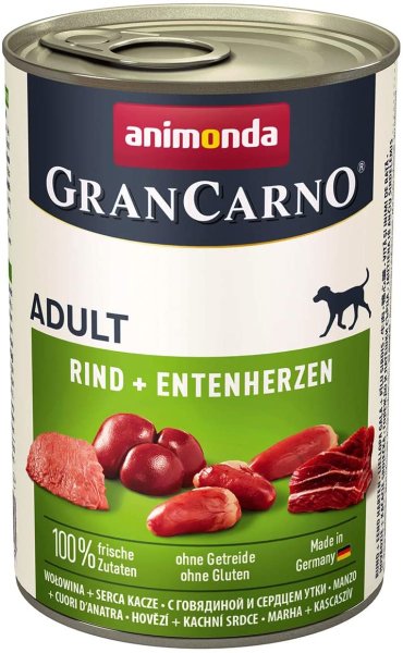 animonda &brvbar; Gran Carno Adult - Rind + Entenherzen - 6 x 400 g&brvbar; nasses Hundefutter in Dosen